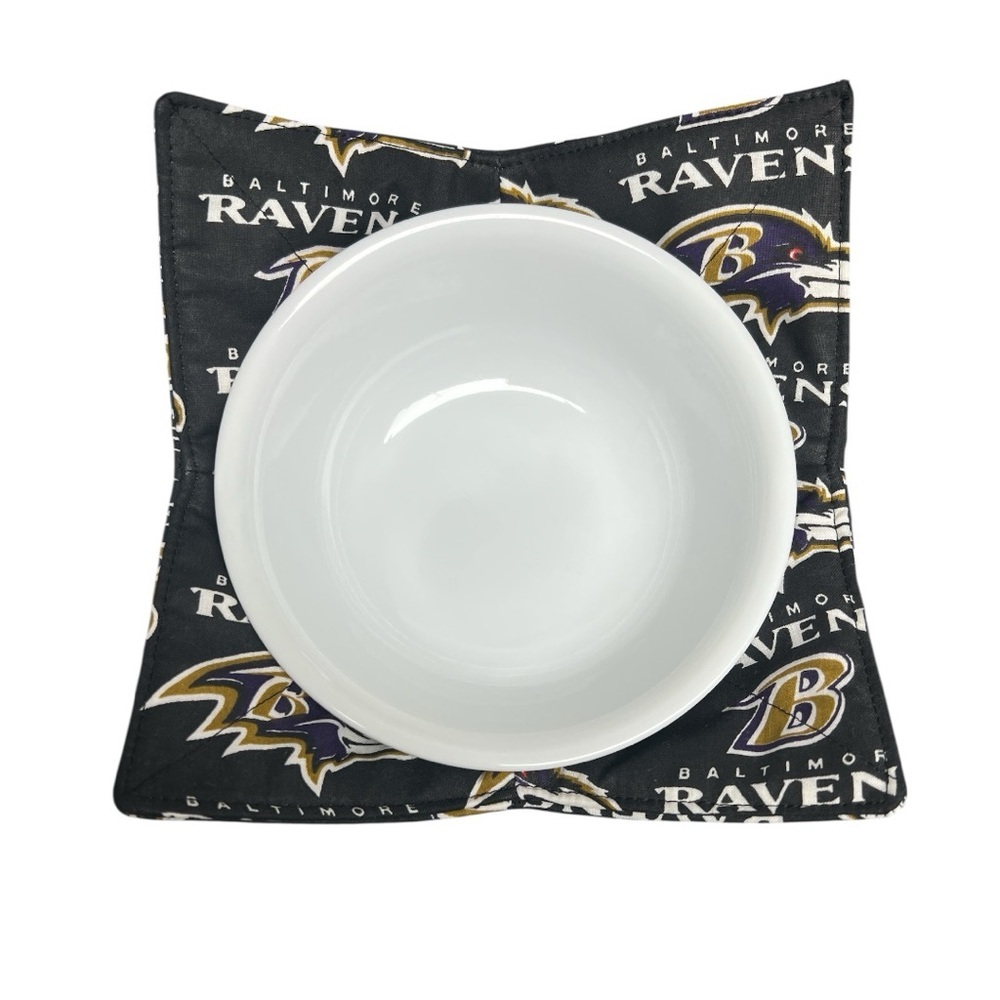 Hand Crafted Bowl Cozy Bowl Holder Microwavable Cotton Baltimore Ravens Black - Picture 8 of 10